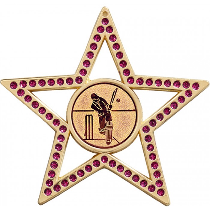 75MM PURPLE STAR CRICKET MEDAL - GOLD, SILVER, BRONZE